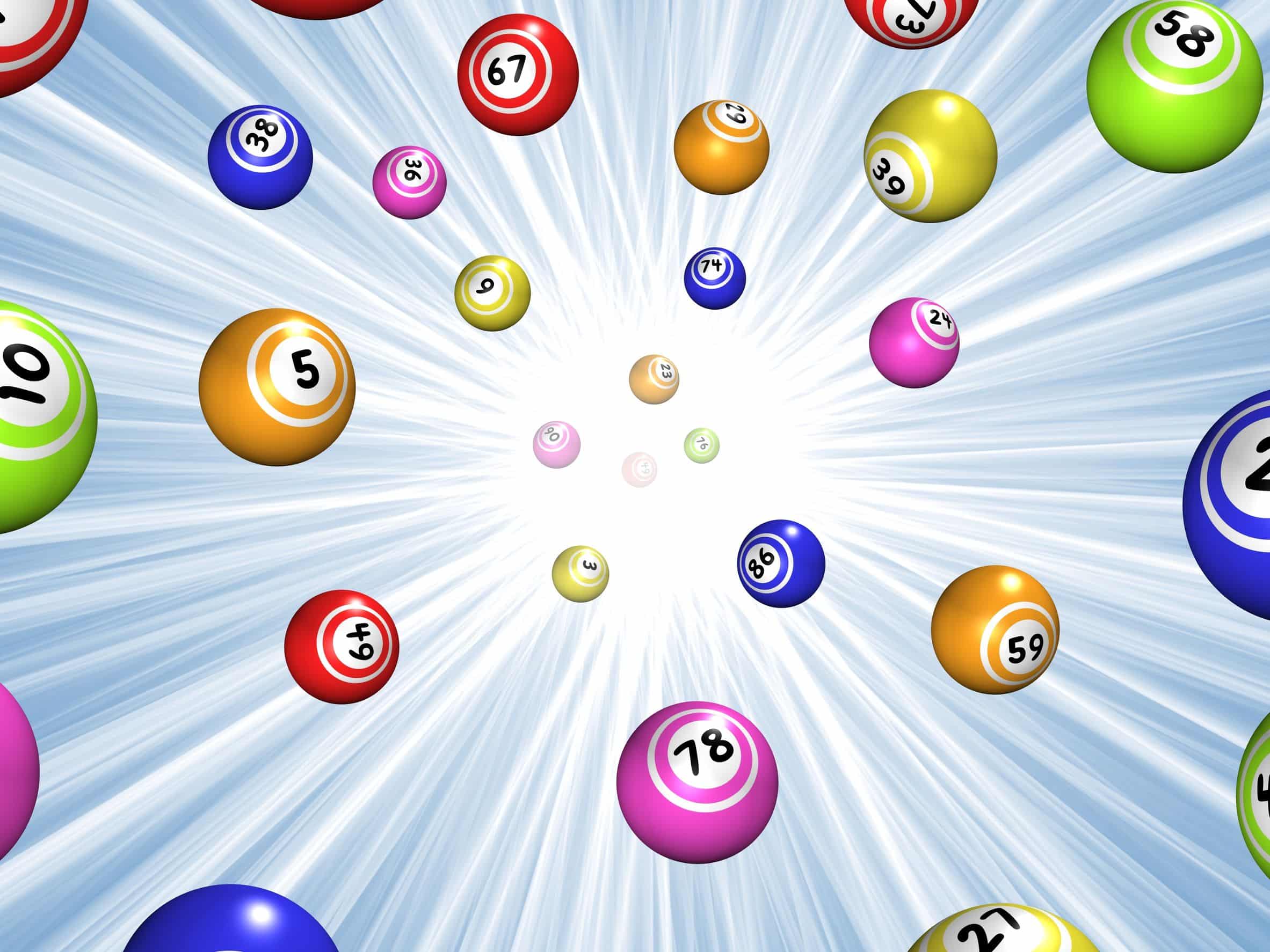 illustration of bingo balls over a blue starburst background